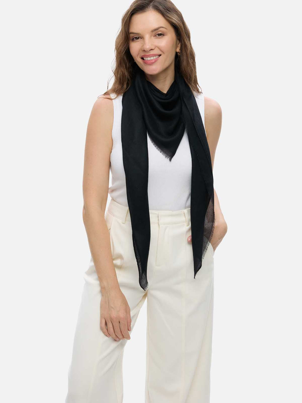 Square - Featherlight Solid Cashmere Scarf - Black
