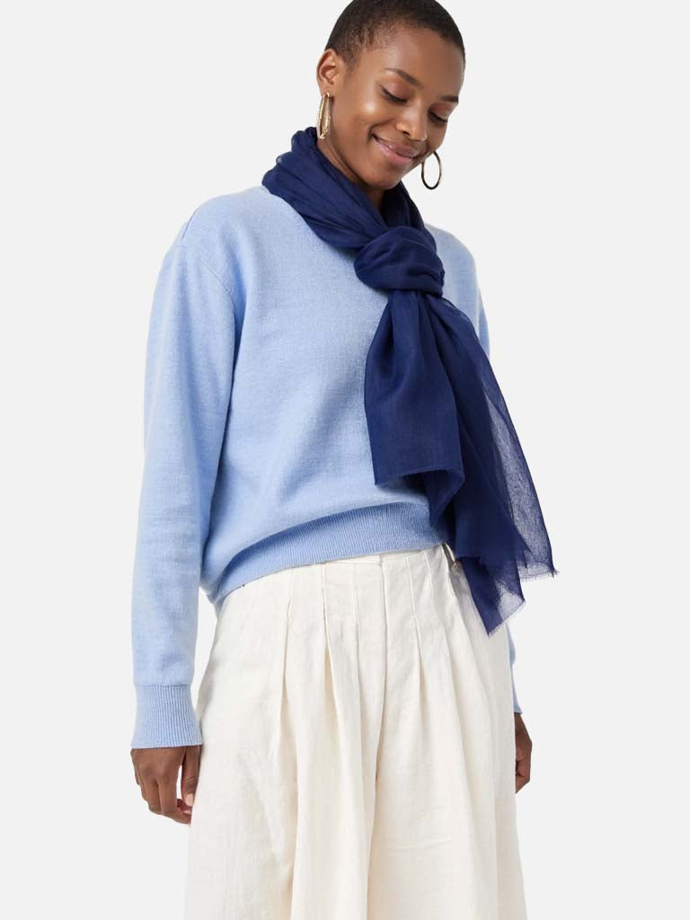 Featherlight Navy Blue Cashmere Scarf