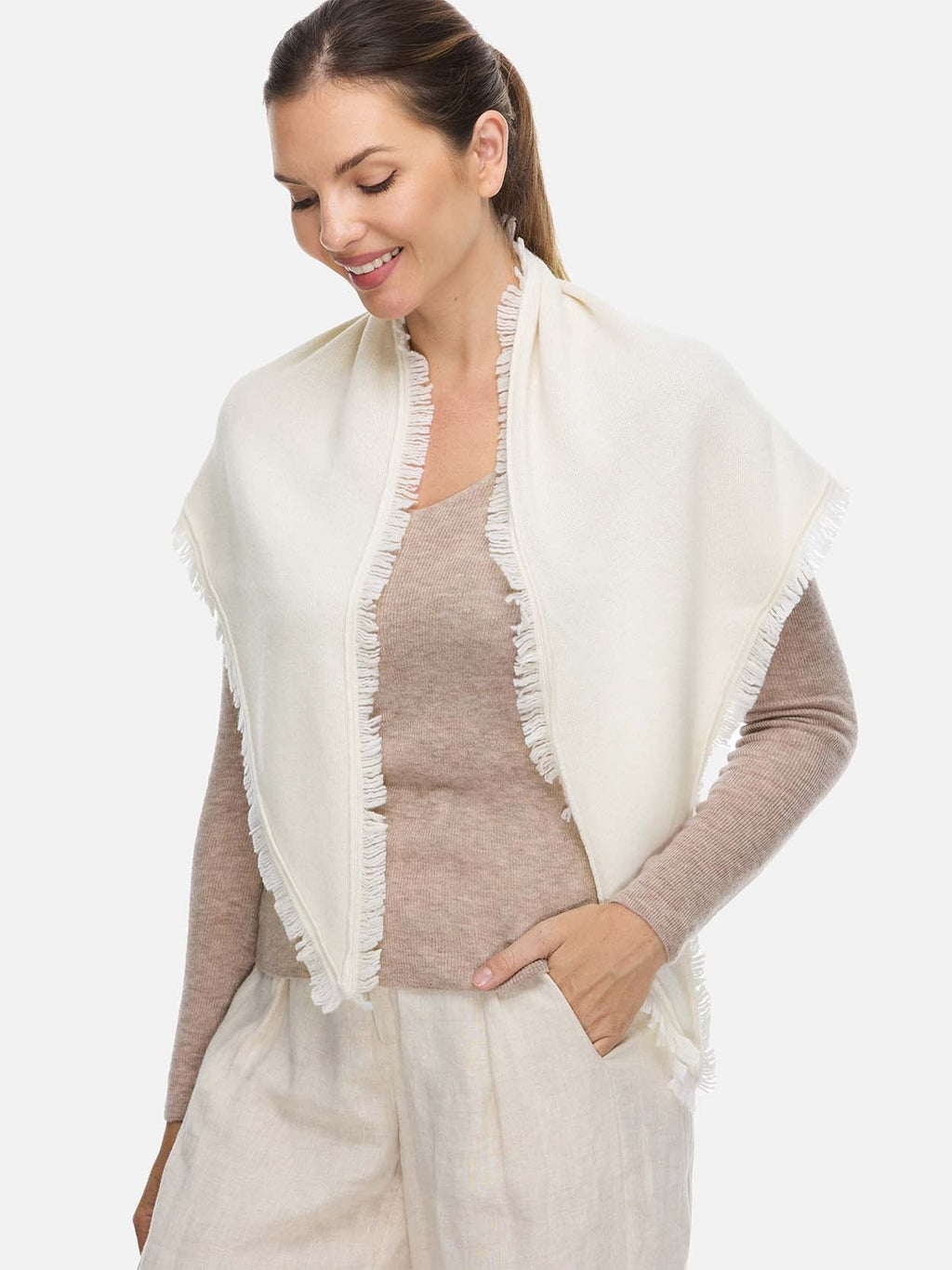 Triangle White Cashmere Scarf