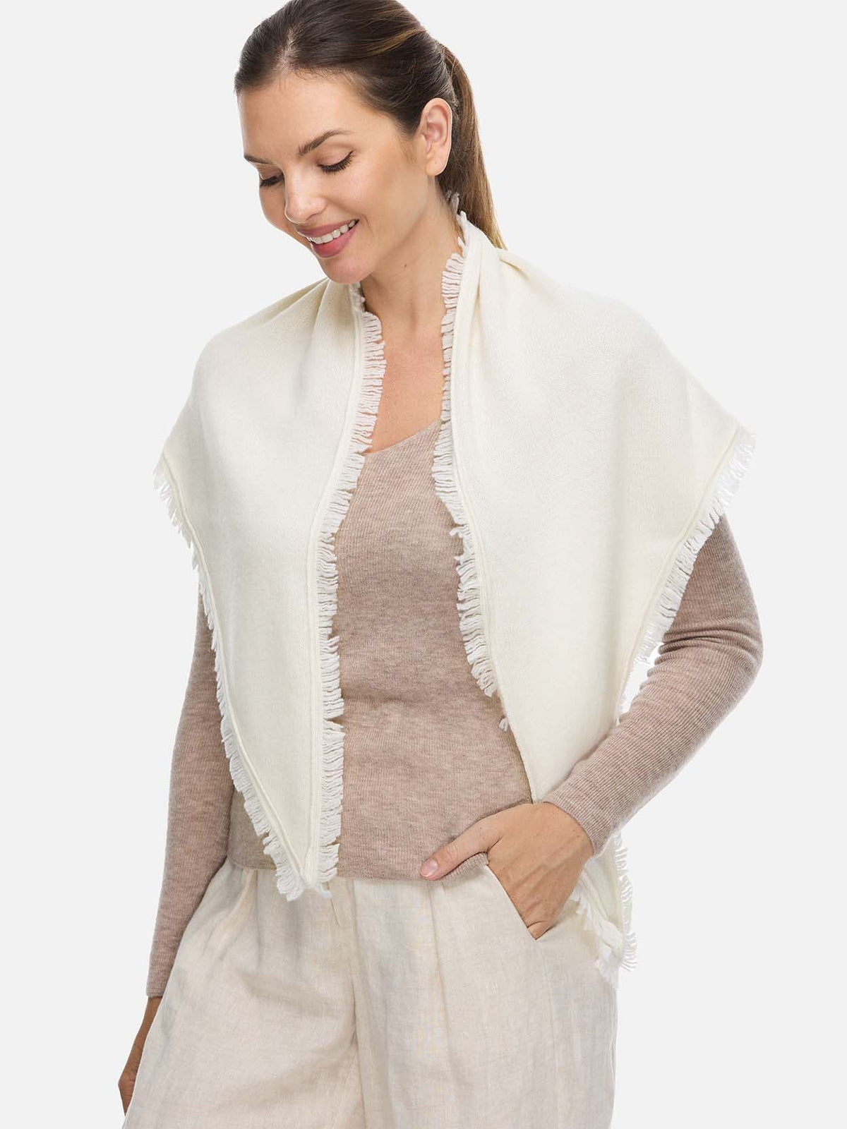 Triangle White Cashmere Scarf