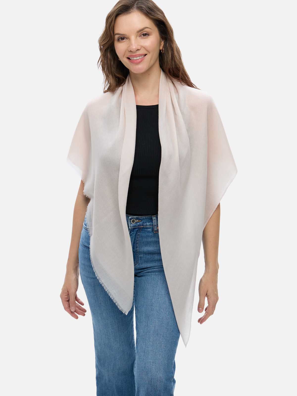 Square - Featherlight Solid Cashmere Scarf - Ivory
